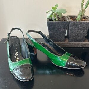 Vintage Green and Black Slingback Heels